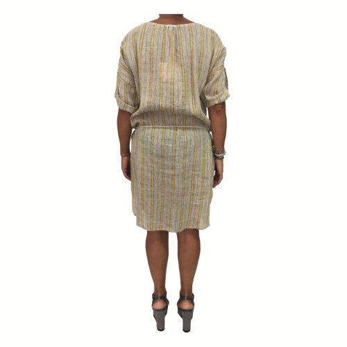 HUMILITY 1949 woman dress ecru/yellow 100% linen MADE IN ITALY