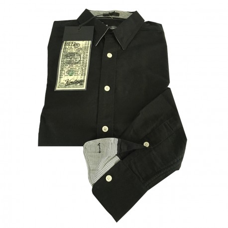 VINTAGE 55 linea GANGS OF NEW YORK camicia uomo nero con dettagli righe 100% cotone