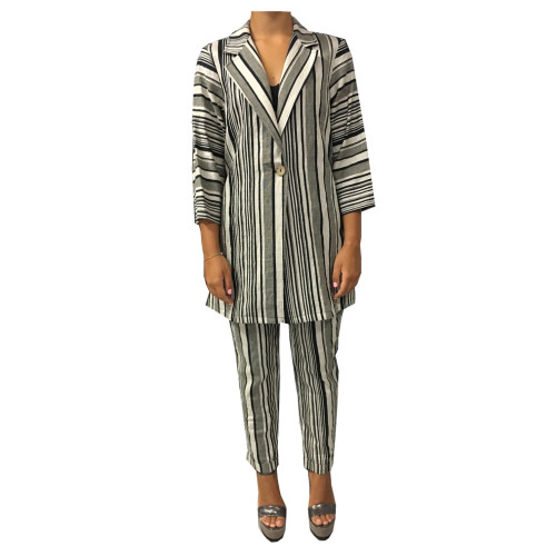 LA FEE MARABOUTEE duster women unlined white / black stripes 49% cotton 40% viscose 11% polyester MADE IN ITALY