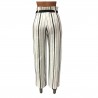 LA FEE MARABOUTEE trousers woman waist high white stripes black 54% cotton 46% linen MADE IN ITALY