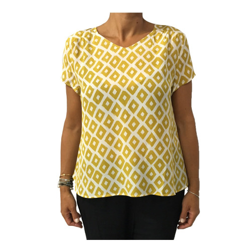 LA FEE MARABOUTEE  women shirt mustard/ecru 100% silk