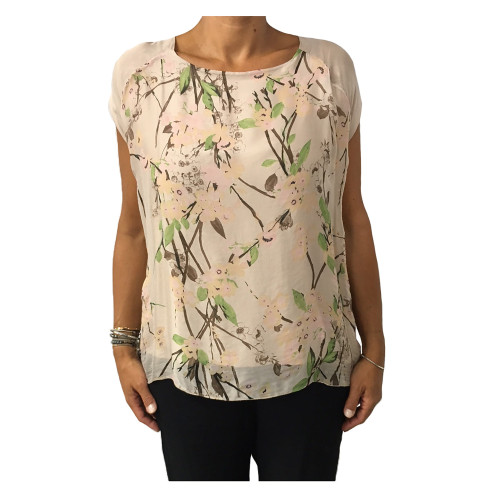 LA FEE MARABOUTEE blusa donna cipria fantasia 70% viscosa 30% seta MADE IN ITALY