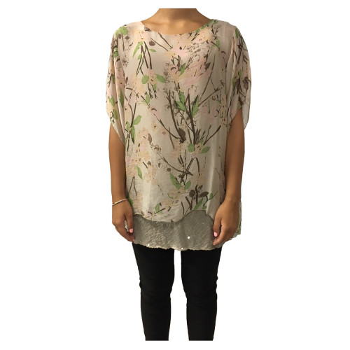 LA FEE MARABOUTEE blusa over donna cipria fantasia 70% viscosa 30% seta MADE IN ITALY