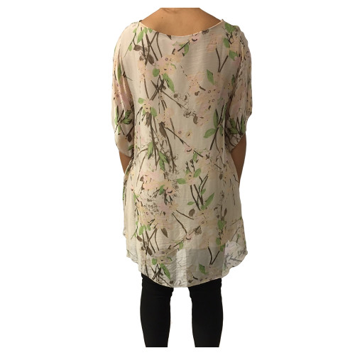 LA FEE MARABOUTEE blusa over donna cipria fantasia 70% viscosa 30% seta MADE IN ITALY