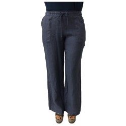 LA FEE MARABOUTEE pantalone donna con laccio colore denim 100% lino MADE IN ITALY