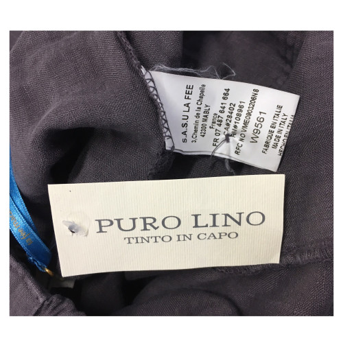 LA FEE MARABOUTEE pantalone donna grigio corto caviglia 100% lino MADE IN ITALY