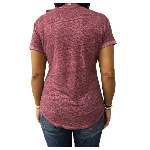 LA FEE MARABOUTEE t-shirt donna prugna mélange 100% lino mod 3339