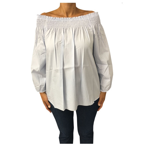 LA FEE MARABOUTEE  women's shirt white / celeste 100% cotton MADE IN ITALY