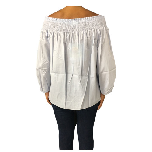 LA FEE MARABOUTEE camicia donna righe bianco/celeste 100% cotone MADE IN ITALY