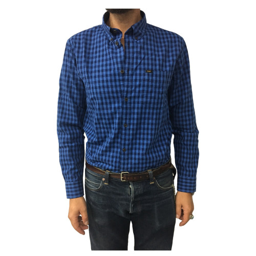 LEE 101 shirt man light blue/blue mod L882BQDK 100% cotton