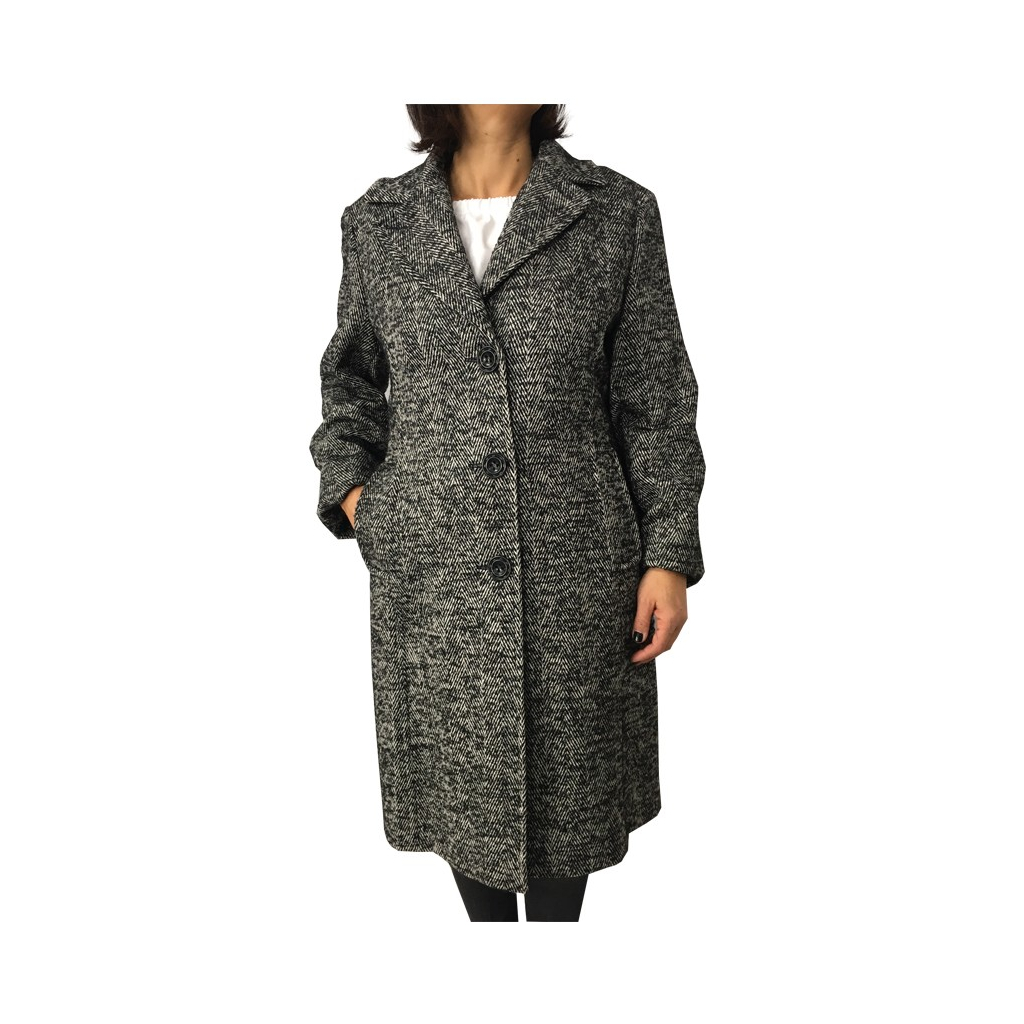 ELENA MIRÒ woman coat white / black herringbone length 107 cm