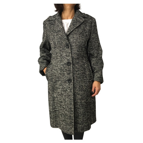 ELENA MIRÒ woman coat white / black herringbone length 107 cm