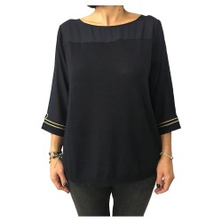 LA FEE MARABOUTEE woman knit blue with embroidery gold MADE IN ITALY