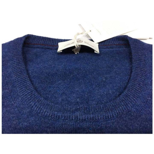 DELLA CIANA man crew neck sweater blue 80% wool 20% cashmere MADE IN ITALY