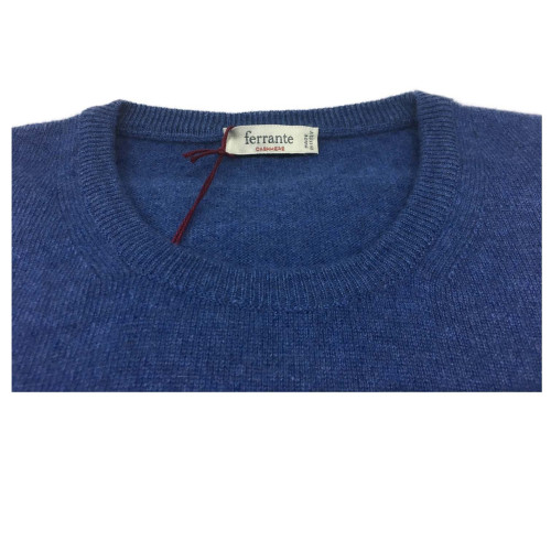 FERRANTE man light blue mesh crewneck 100% cashmere TODD & DUNCAN MADE IN ITA