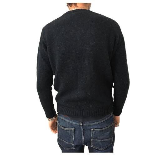 DELLA CIANA maglia uomo girocollo nero/blu 70% lana 30% cashmere MADE IN ITALY