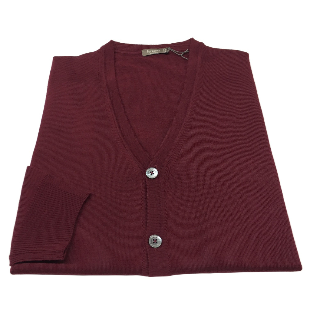 FERRANTE cardigan uomo bordeaux  100% lana MADE IN ITALY