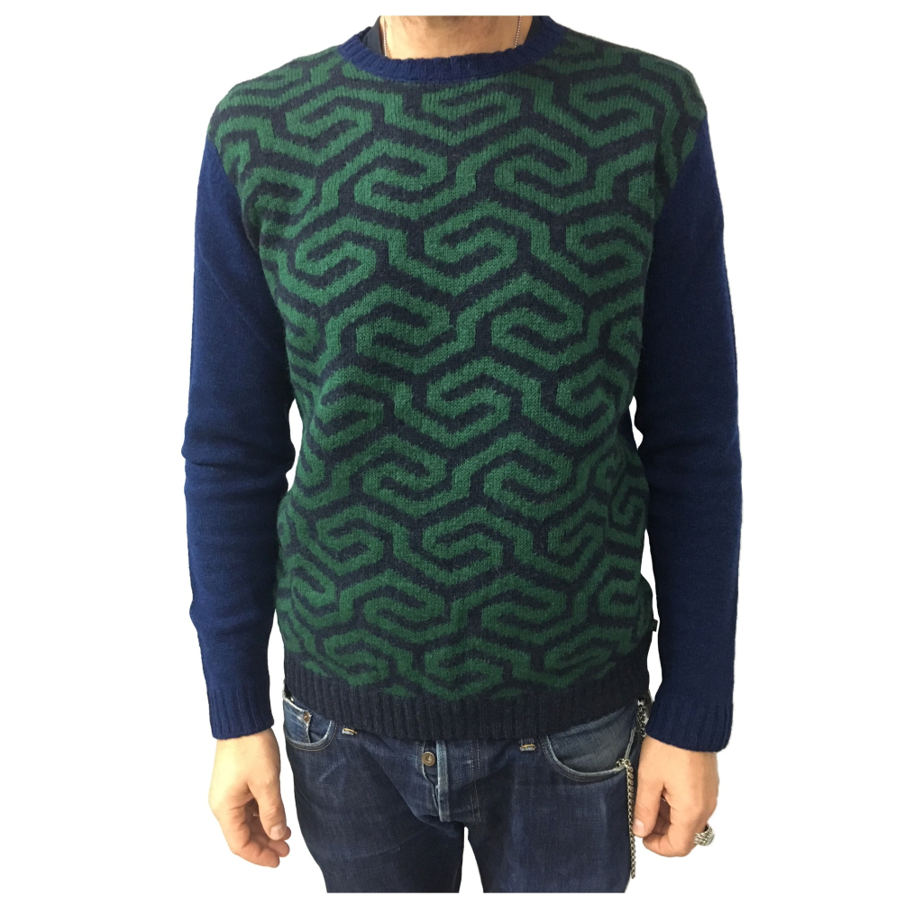 IRISH CRONE maglia uomo blu/verde/bluette 75% lana 7% mohair MADE IN ITALY