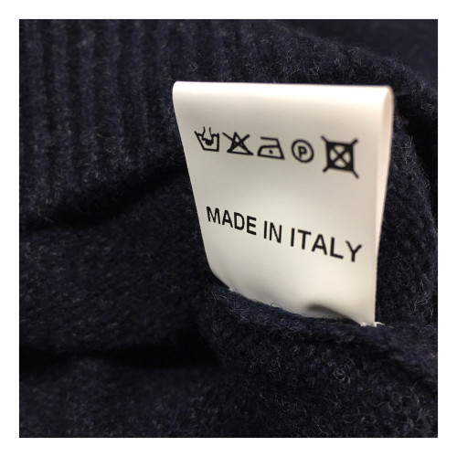 IRISH CRONE maglia uomo blu mélange 100% lana MADE IN ITALY
