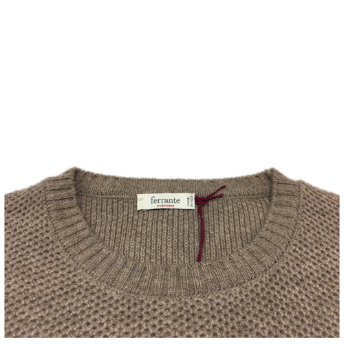 FERRANTE maglia uomo girocollo tortora lavorazione riso 90% lana 10% cashmere MADE IN ITALY