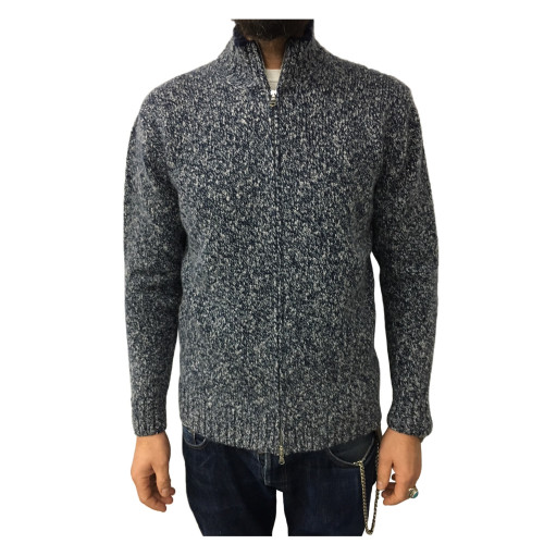 PANICALE man blue/ice cardigan with zip  100% cashmere MADE IN ITALY