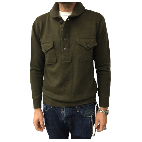 GRP maglia uomo verde militare mélange 100% lana MADE IN ITALY