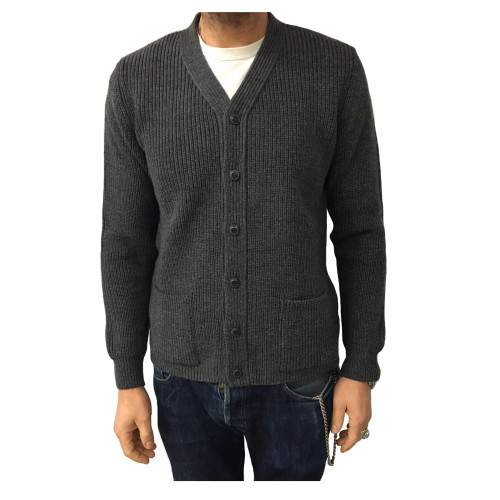 GRP cardigan uomo coste inglesi con tasche grigio 100% lana MADE IN ITALY