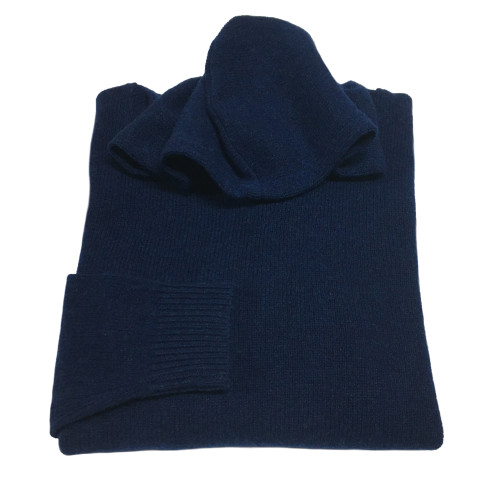 IRISH CRONE maglia uomo con cappuccio blu chiaro 100% lana MADE IN ITALY