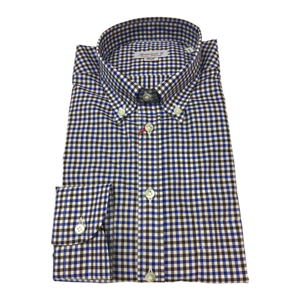 BRANCACCIO camicia uomo botton-down quadri azzurro/moro