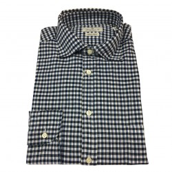 BRANCACCIO camicia uomo quadri blu/azzurro 100% cotone DOPPIO RITORTO