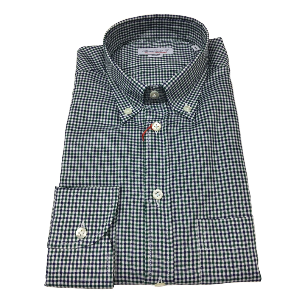 BRANCACCIO camicia uomo botton-down quadretti blu/verde 100% cotone