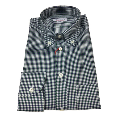 BRANCACCIO camicia uomo botton-down quadretti blu/verde 100% cotone