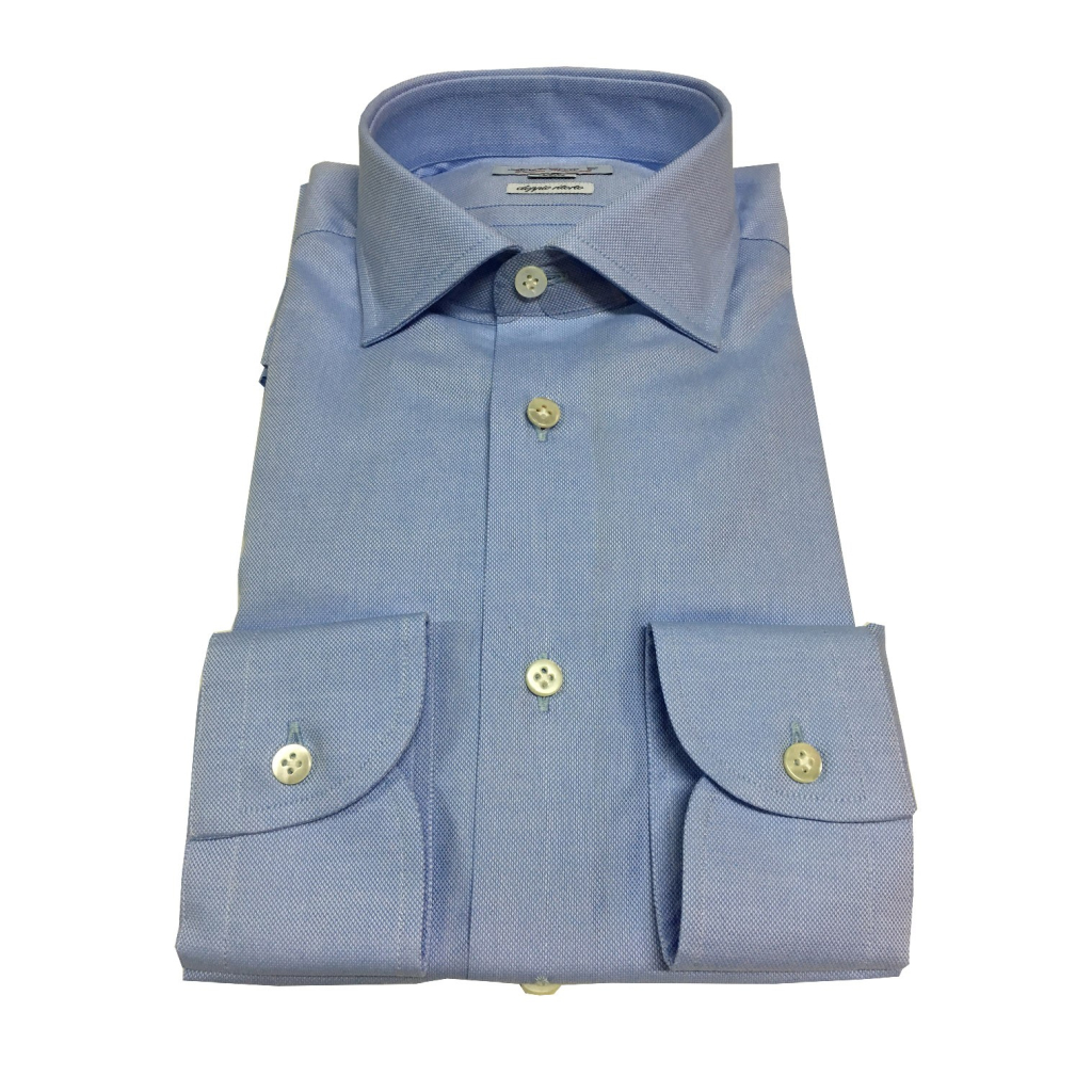 BRANCACCIO camicia uomo celeste 100% cotone DOPPIO RITORTO