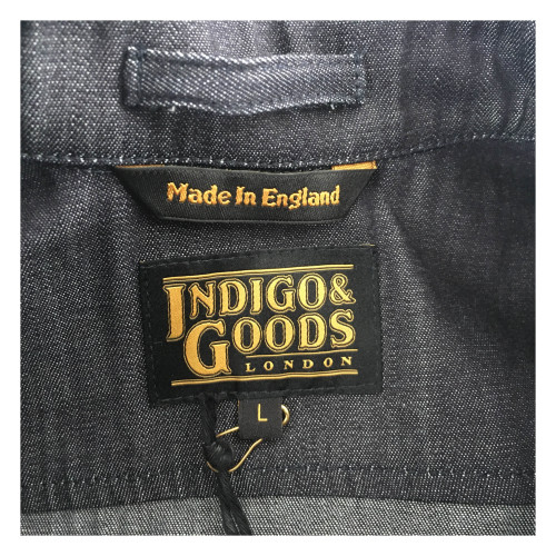 INDIGO AND GOODS camicia uomo blu denim mod GULLIVER SHIRT 100% cotone MADE IN ENGLAND