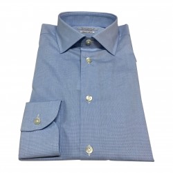 BRANCACCIO shirt man sky blue / white micro shirt 100% cotton