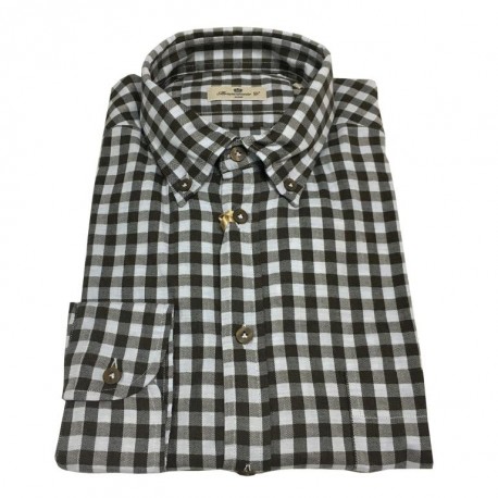 BRANCACCIO camicia uomo quadri moro/bianco button down con taschino
