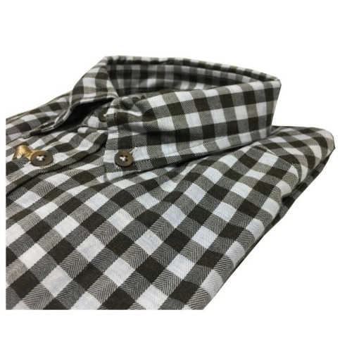 BRANCACCIO men's shirt dark brown / white button down with pocket