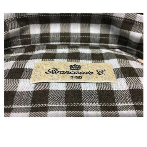 BRANCACCIO camicia uomo quadri moro/bianco button down con taschino
