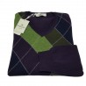 PANICALE knit man, v-neck, argyle design purple 100% wool MADE IN ITALY