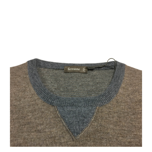 FERRANTE man beige sweater with gray details 100% wool MADE IN ITALY