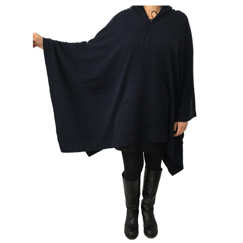 GAIA MARTINO women's poncho blue melange 70% wool 30% cashmere MADE IN ITALY