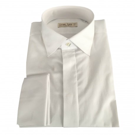ICON LAB camicia uomo polso gemelli bianca tessuto operato mod LAPO+S2 100% cotone