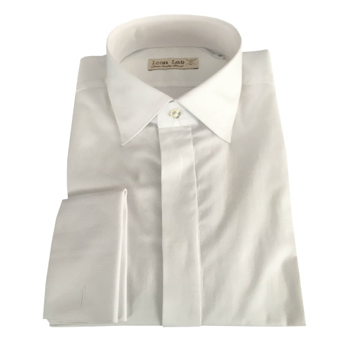 ICON LAB shirt man wrist cufflinks white fabric operated mod LAPO + S2 100% cotton