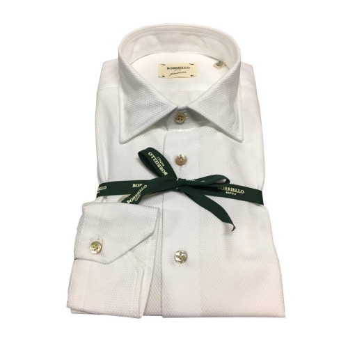 BORRIELLO camicia uomo bianco operato 100% cotone MADE IN ITALY