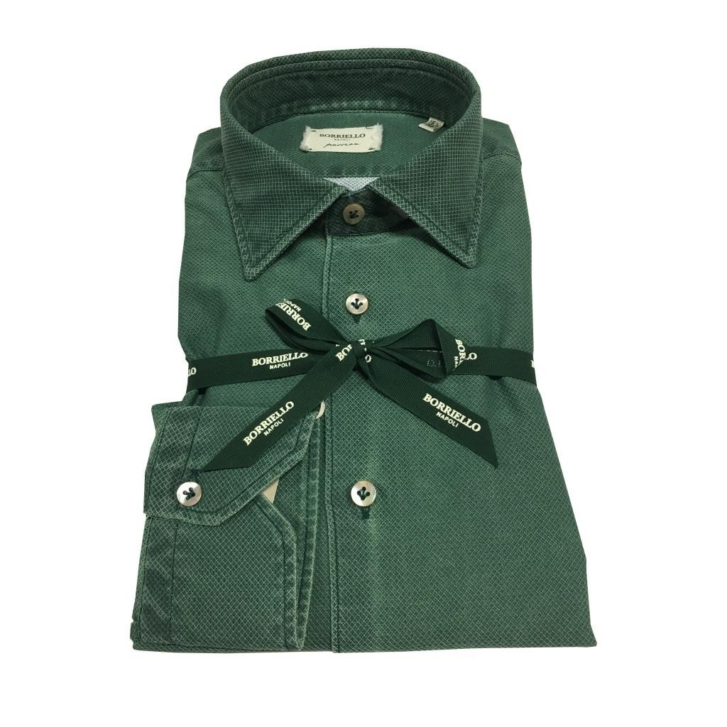 BORRIELLO camicia uomo verde operato 100% cotone MADE IN ITALY