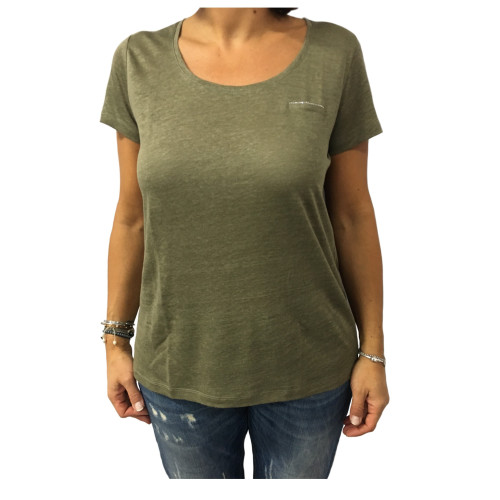 LA FEE MARABOUTEE woman t-shirt kaki 100% linen mod FA3122