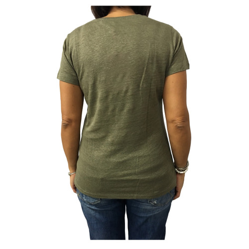 LA FEE MARABOUTEE woman t-shirt kaki 100% linen mod FA3122