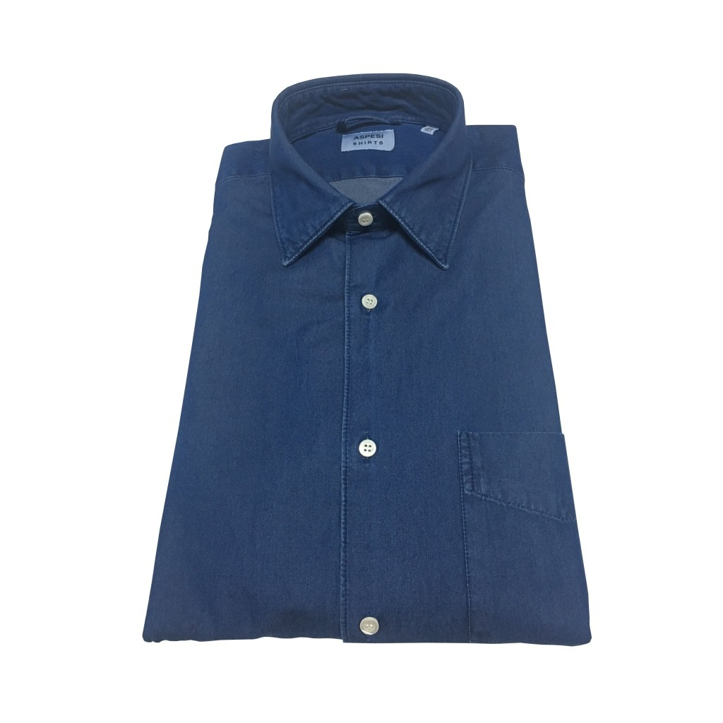 ASPESI man denim shirt man SEDICI CE36 6191 with 100% cotton pocket