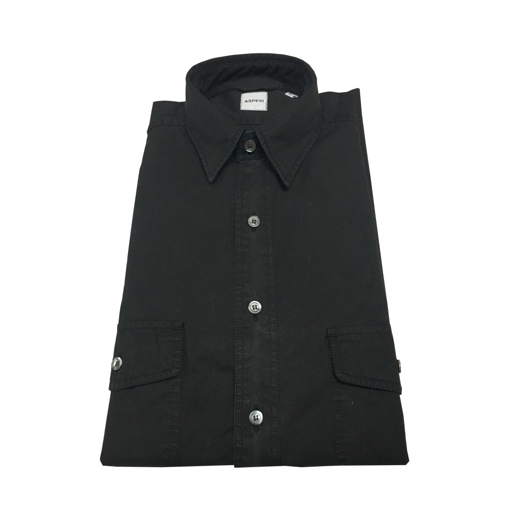 ASPESI man shirt, black color, pattern CE74 2561 GASOLINA, 100% cotton