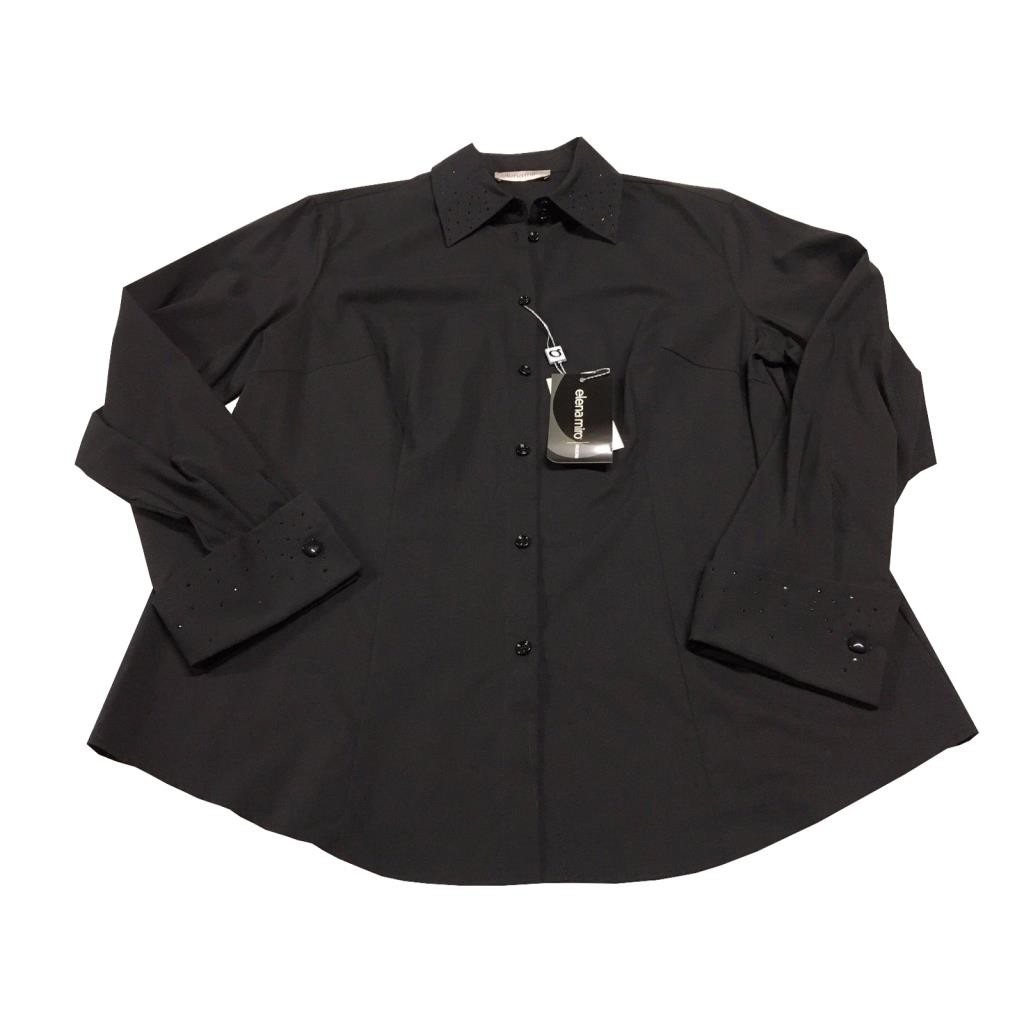 ELENA MIRO' camicia donna nero collo e polsi con strass in tinta 67% cotone 33% poliestere ELENA MIRO' camicia donna nero collo e polsi con strass in tinta 67% cotone 33% poliestere